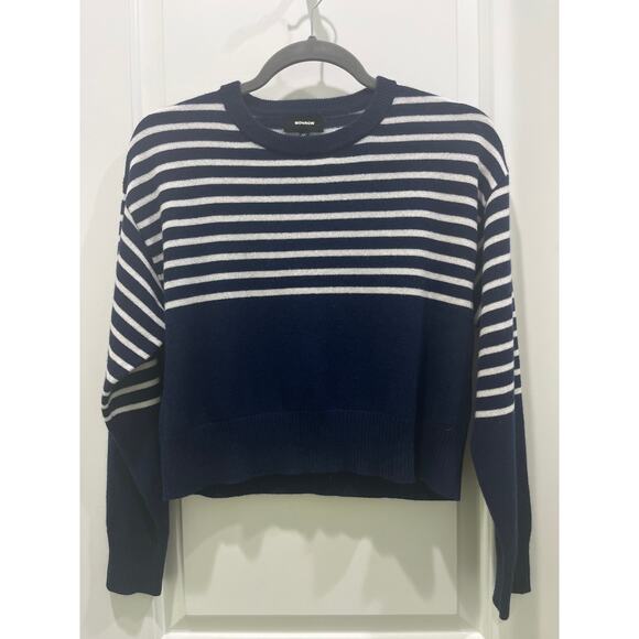Monrow Wool Cashmere Stripe Crew Neck Sweater Sz XS - Picture 2 of 9